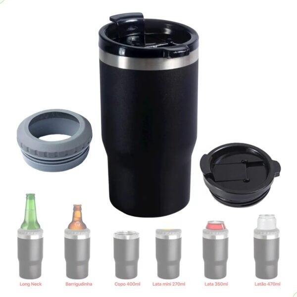 "Copo Térmico Termolong Preto 420ml – Tecnologia de isolamento térmico de 6 horas para bebidas geladas.