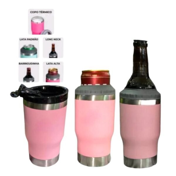 Copo Térmico Termolong Rosa 420ml – Mantém bebidas geladas por até 6 horas, com isolamento térmico de parede dupla